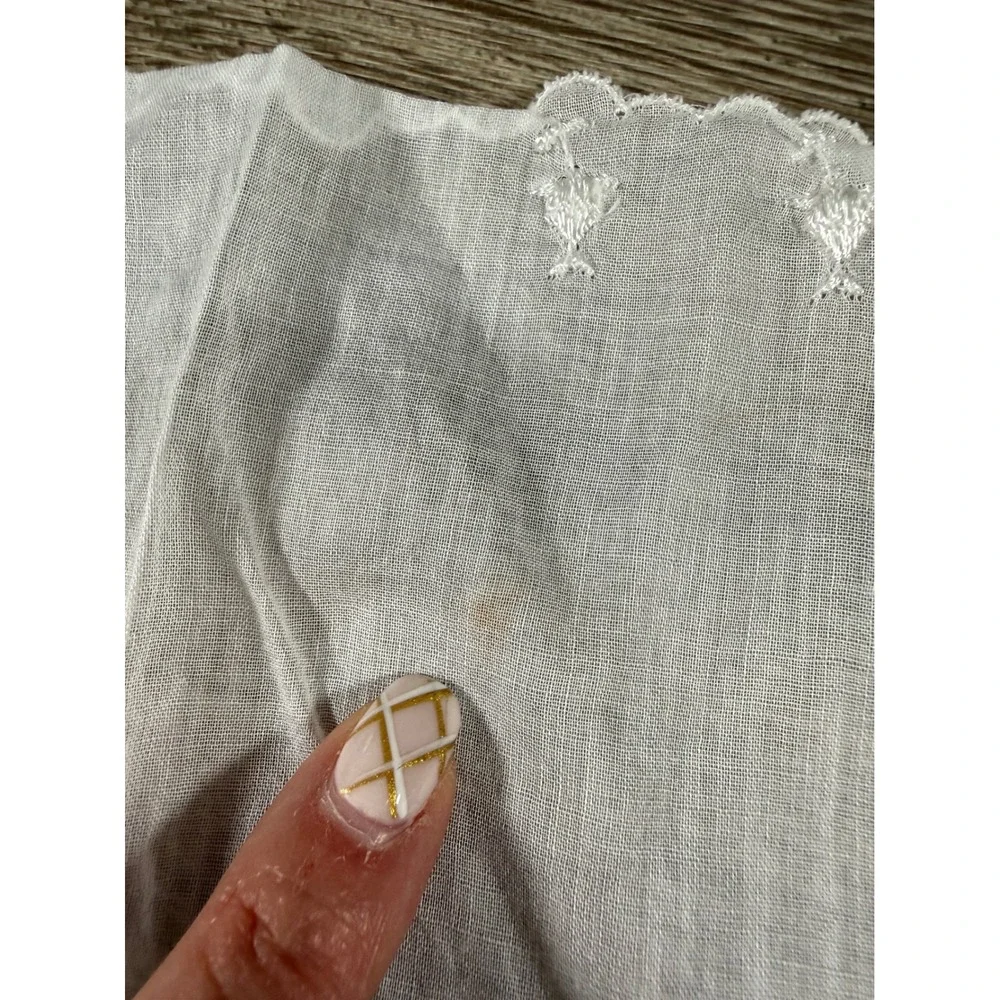 Vintage White Handkerchief Set 2 Embroidered Floral Scalloped Cotton Linen Mixed